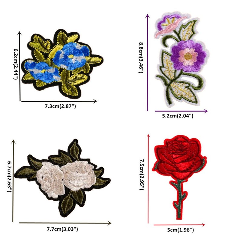 Zhiheng 12pcs Assorted Rose Embroidered Flower Patches Sew Iron on Floral Applique Motif - Image 2